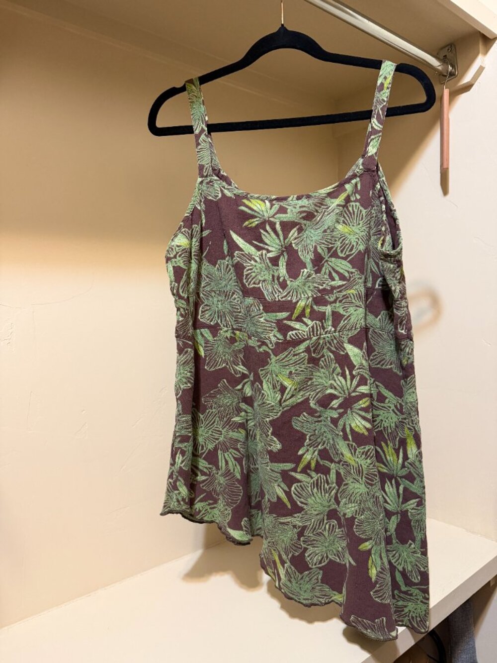 Y2K Cato Brown Green Floral Sequin Empire Waist Tank Top L - Picture 10 of 10